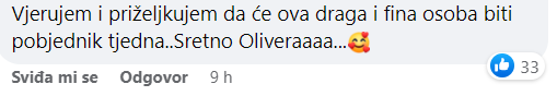 Gledatelji predviđaju pobjedu Oliveri: 'Lipa je i simpatična, kavaliri će je večeras nagraditi'