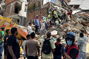 Collapsed buildings in Pereira after earthquake strikes Colombia