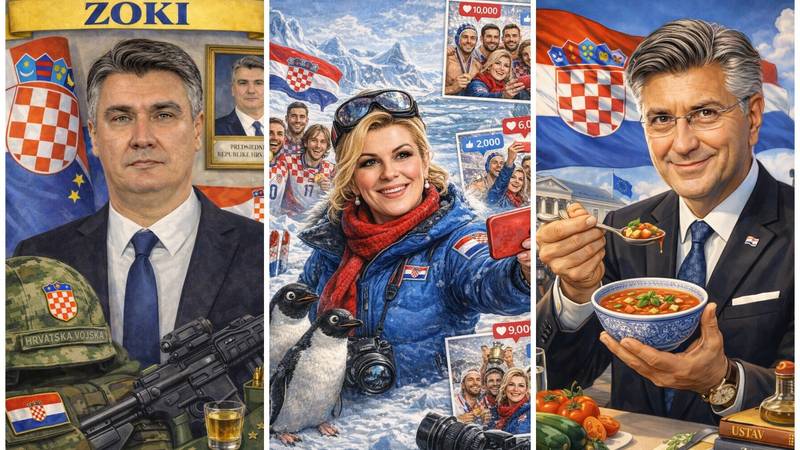 Ovako ChatGPT vidi političare kao karikature: Plenki srče juhu gazpacho za kile, a tek Kolinda!
