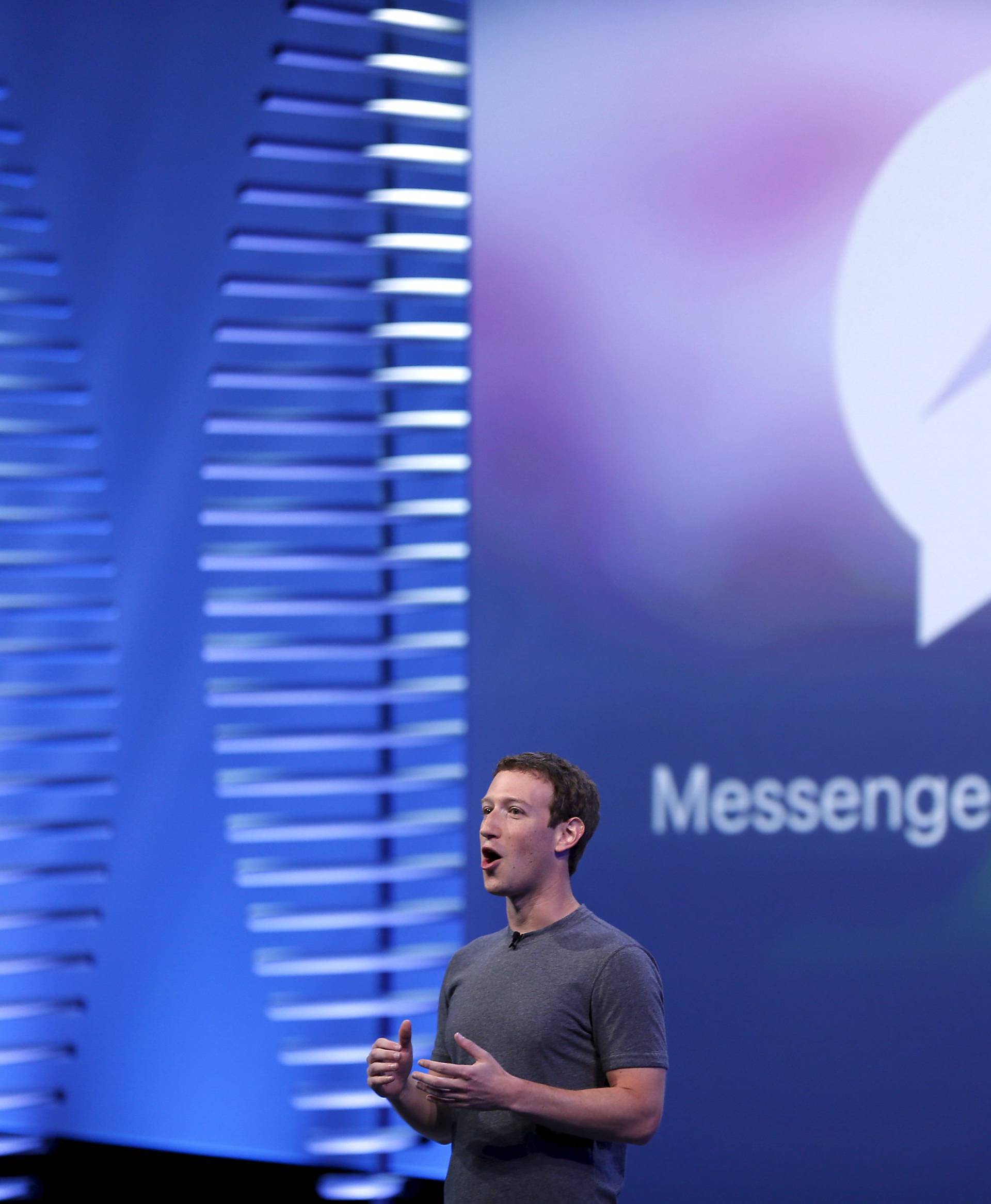 Facebook CEO Mark Zuckerberg speaks on stage during the Facebook F8 conference in San Francisco, California