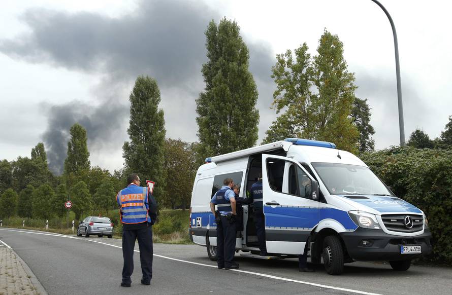 Police block a street after an explosion at the factory of chemicals giant BASF in Ludwigshafen