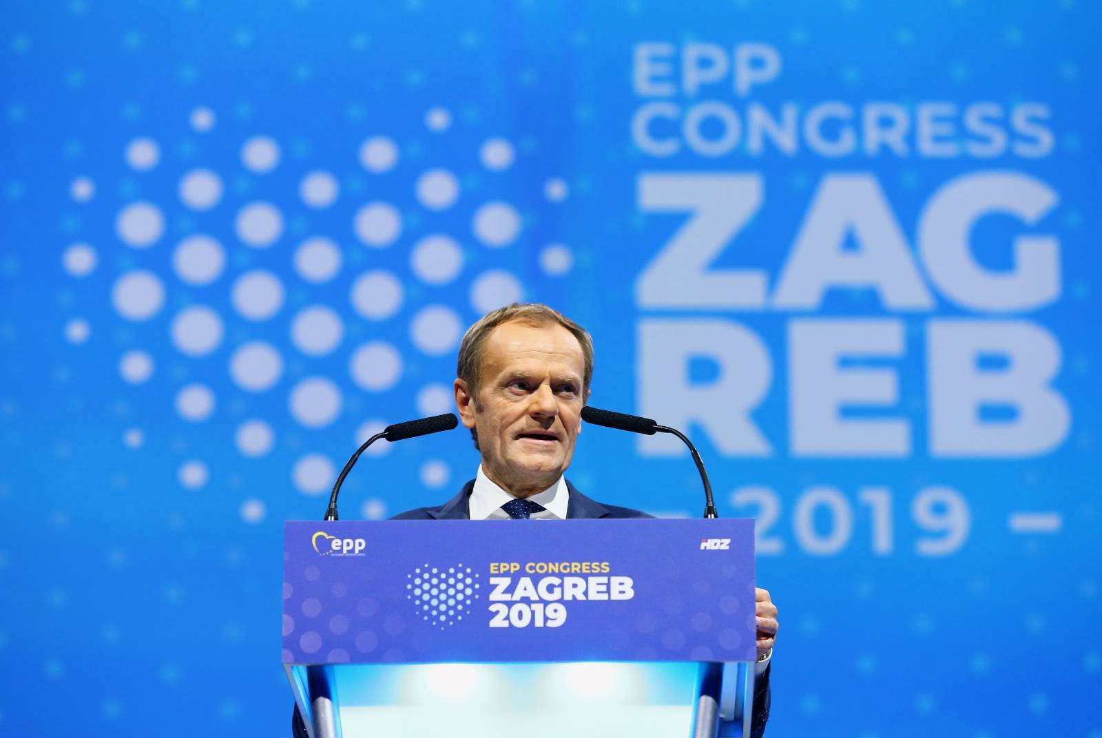 European Council President Donald Tusk speaks during the EPP congress in Arena Zagreb hall in Zagreb