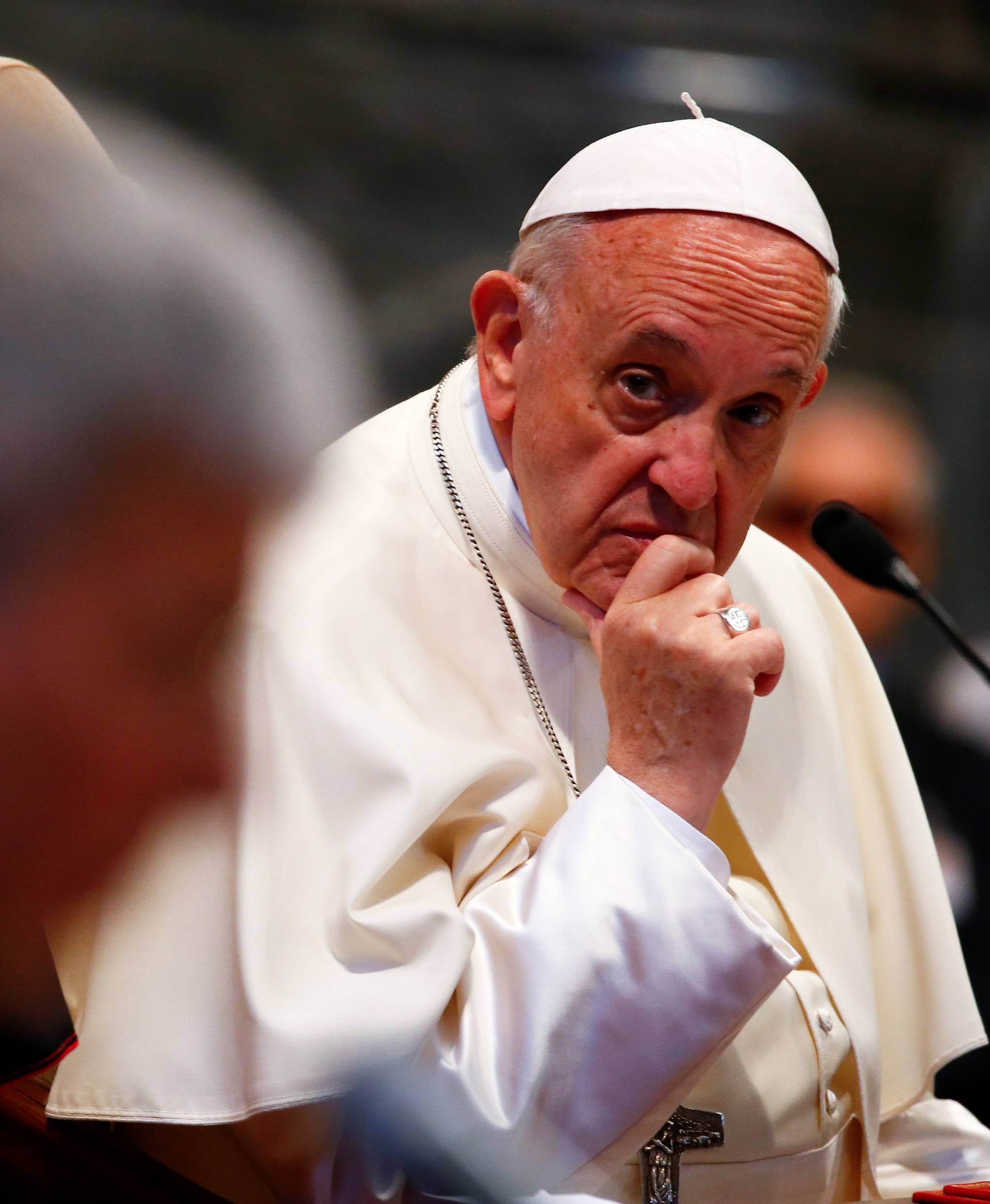 Pope Francis attends a meeting with faithful of the diocese of Rome at Saint John Lateran Basilica in Rome