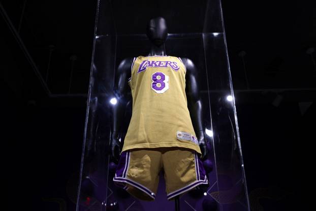 first game-worn Los Angeles Lakers jersey of Kobe Bryant  up for sale at Sotheby's in New York