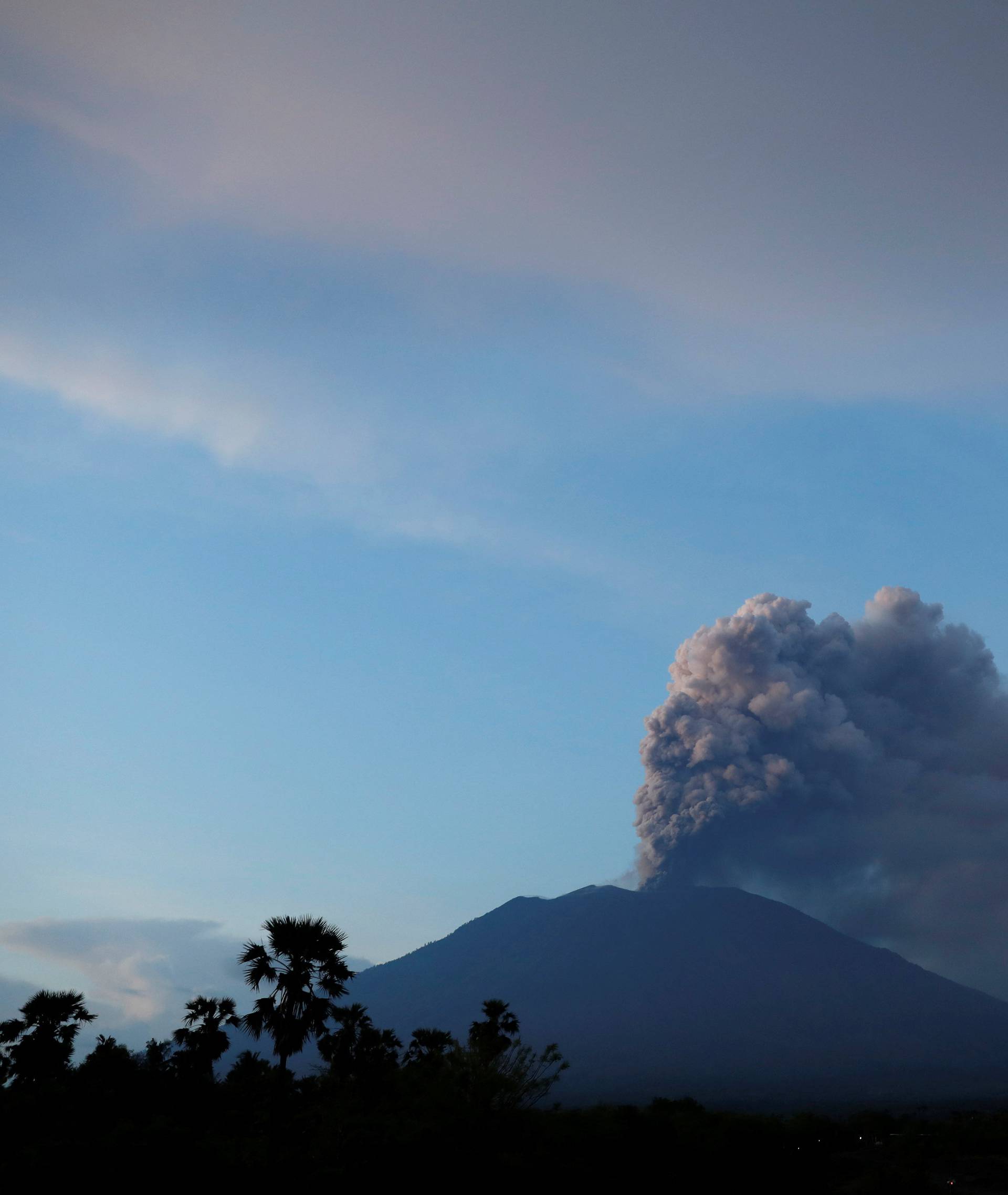 Mount Agung volcano erupts as seen from Kubu inBali