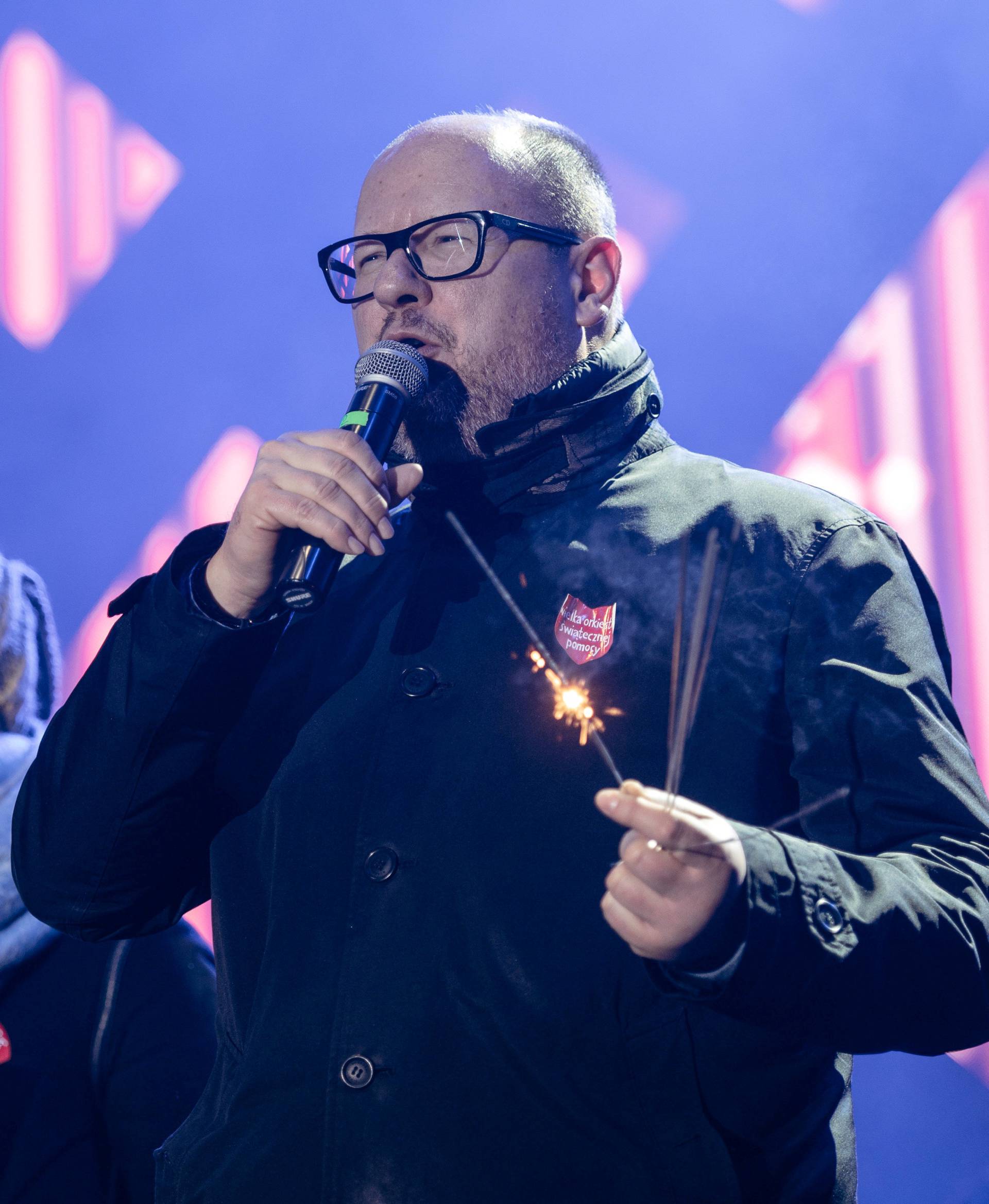 Gdansk's Mayor Pawel Adamowicz speaks during the 27th Grand Finale of the Great Orchestra of Christmas Charity in Gdansk