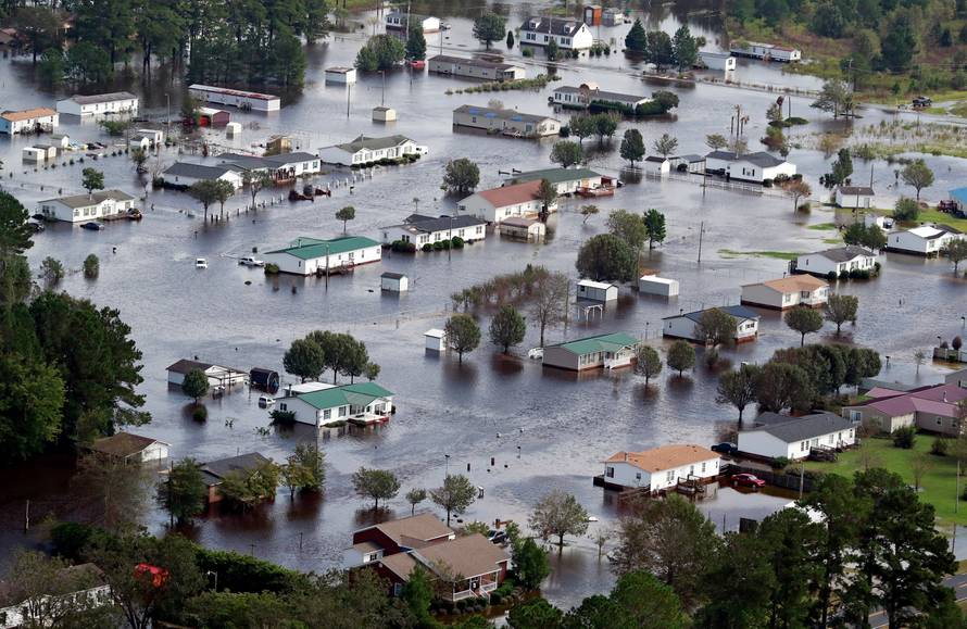 Houses sit in floodwater caused by Hurricane Florence, in this aerial picture, in Lumberton