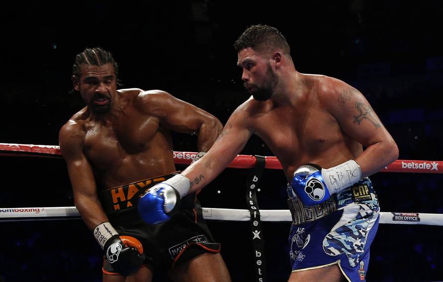 David Haye in action with Tony Bellew