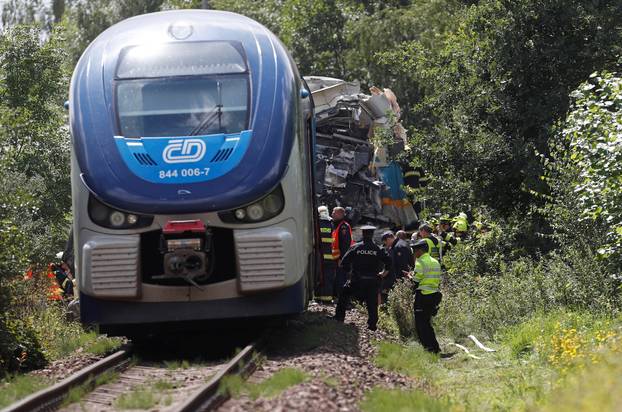 View of a site of a train crash near the town of Domazlice