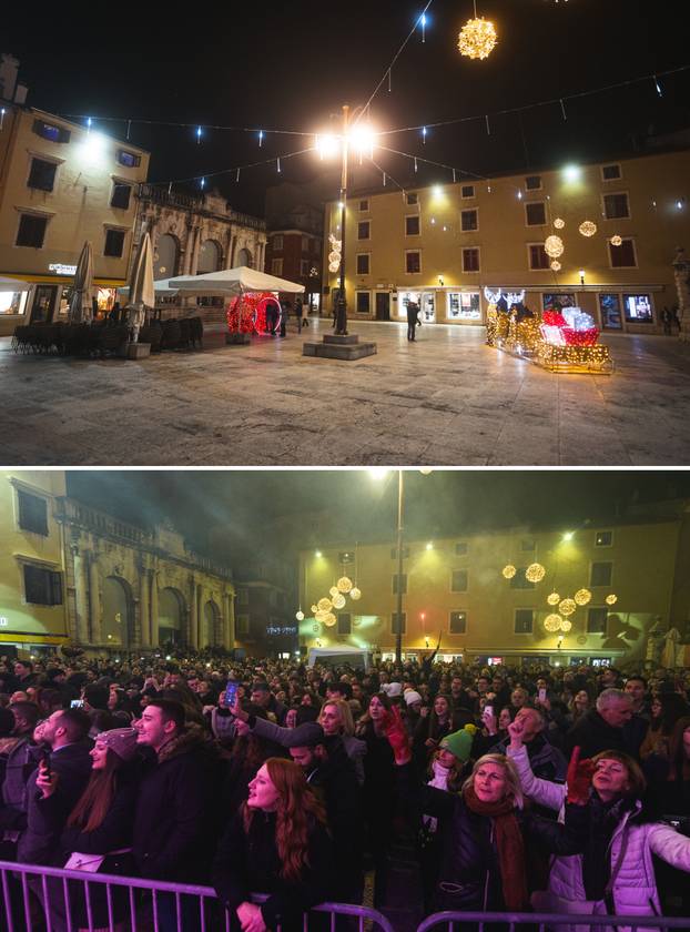 Kombo fotografije dočeka Nove 2020. i 2021. godine u Zadru