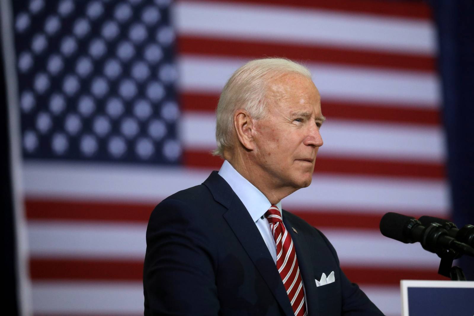 Democratic U.S. presidential nominee and former Vice President Joe Biden delivers remarks and holds a roundtable discussion with veterans at Hillsborough Community College in Tampa, Florida