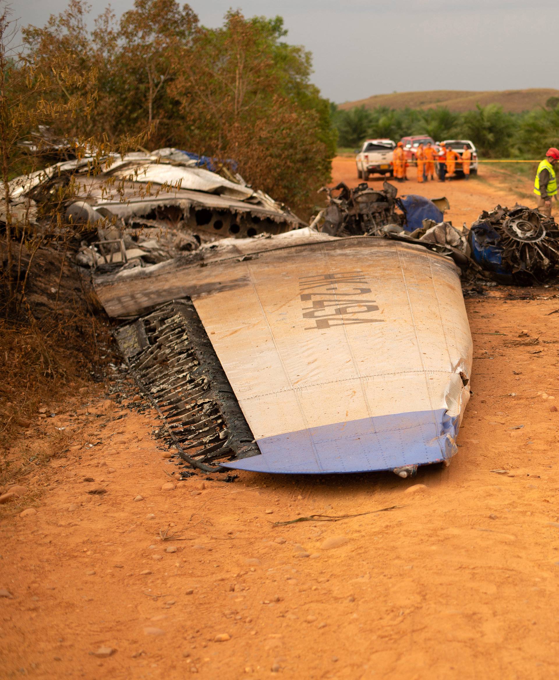 Wreckage is seen of a Douglas DC-3 passenger aircraft which crashed on the Colombian plains province of Meta, San Martin