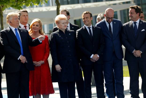 U.S. President Trump gestures next to Croatia