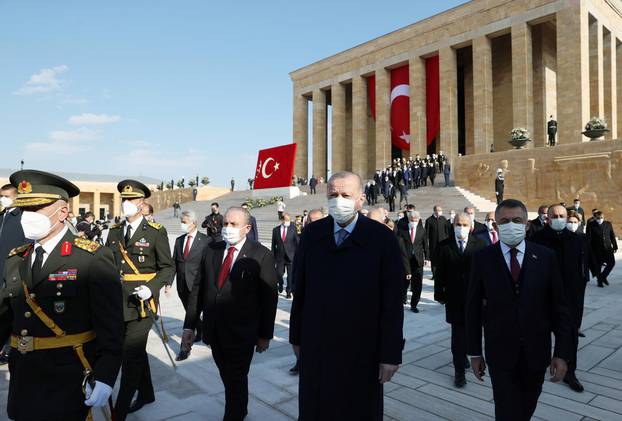 Turkish President Tayyip Erdogan attends a Republic Day ceremony at Anitkabir in Ankara