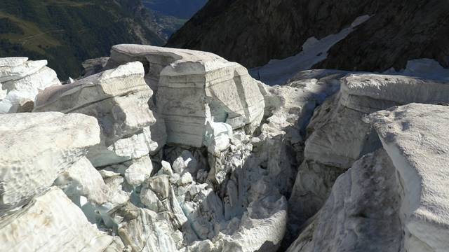 In this still image taken from video a segment of the Planpincieux glacier is seen on the Italian side of the Mont Blanc in Aosta