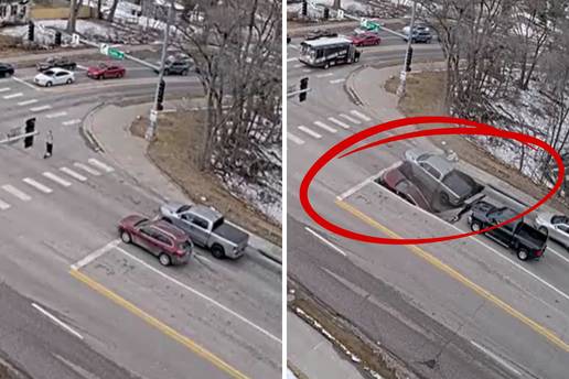 Jeziva snimka iz SAD-a: &Ccaron;ekali zeleno pa ih progutala zemlja. Prolaznici ih  &ccaron;upali iz dva auta