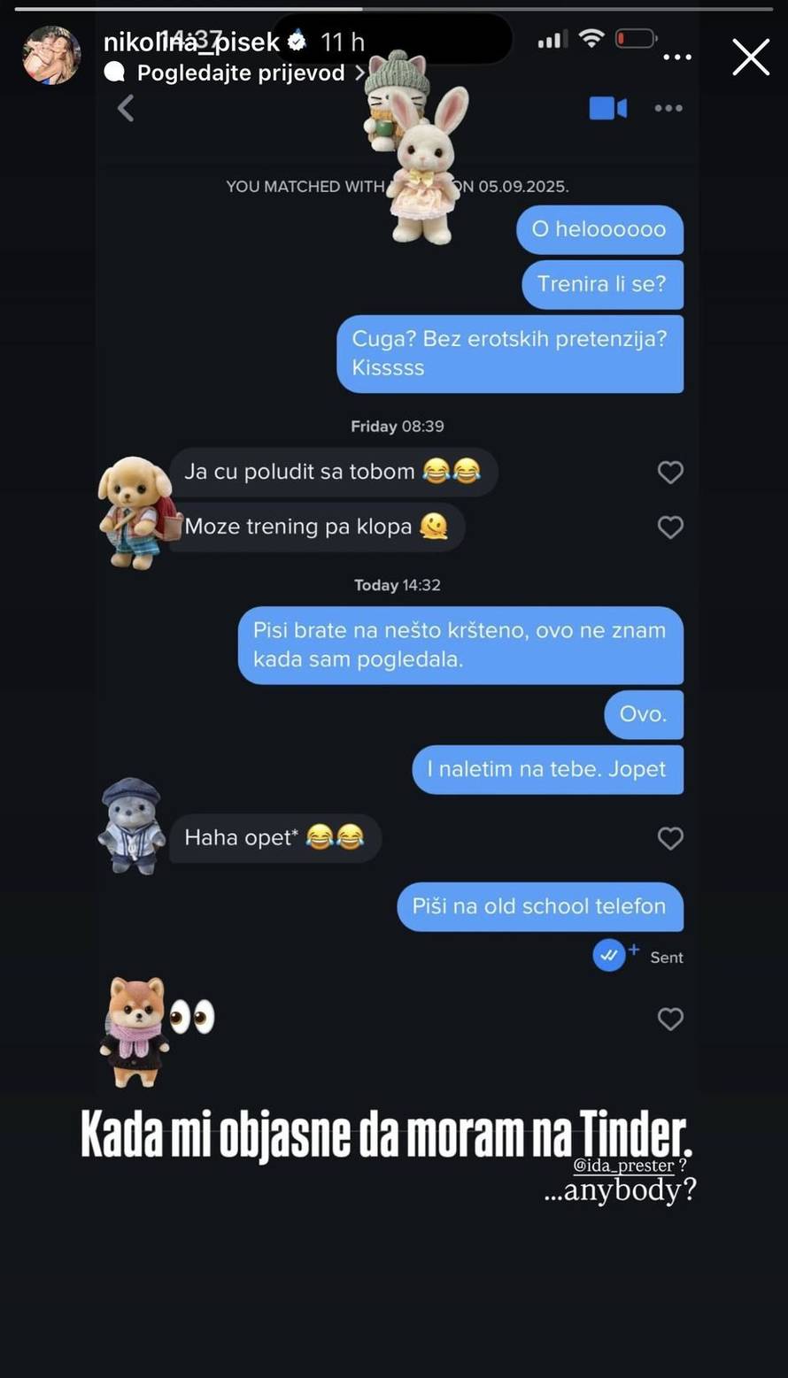 Nikolina Pišek pokazala poruke s muškarcem s Tindera: 'Piši na old school telefon, pusa...'