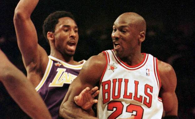 FILE PHOTO: Bulls Jordan And Lakers Bryant in NBA All Star Game in New York