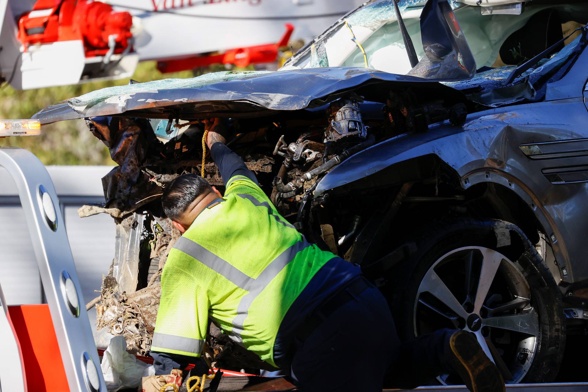 Vicinity of a scene where Tiger Woods was involved in a car crash near Los Angeles