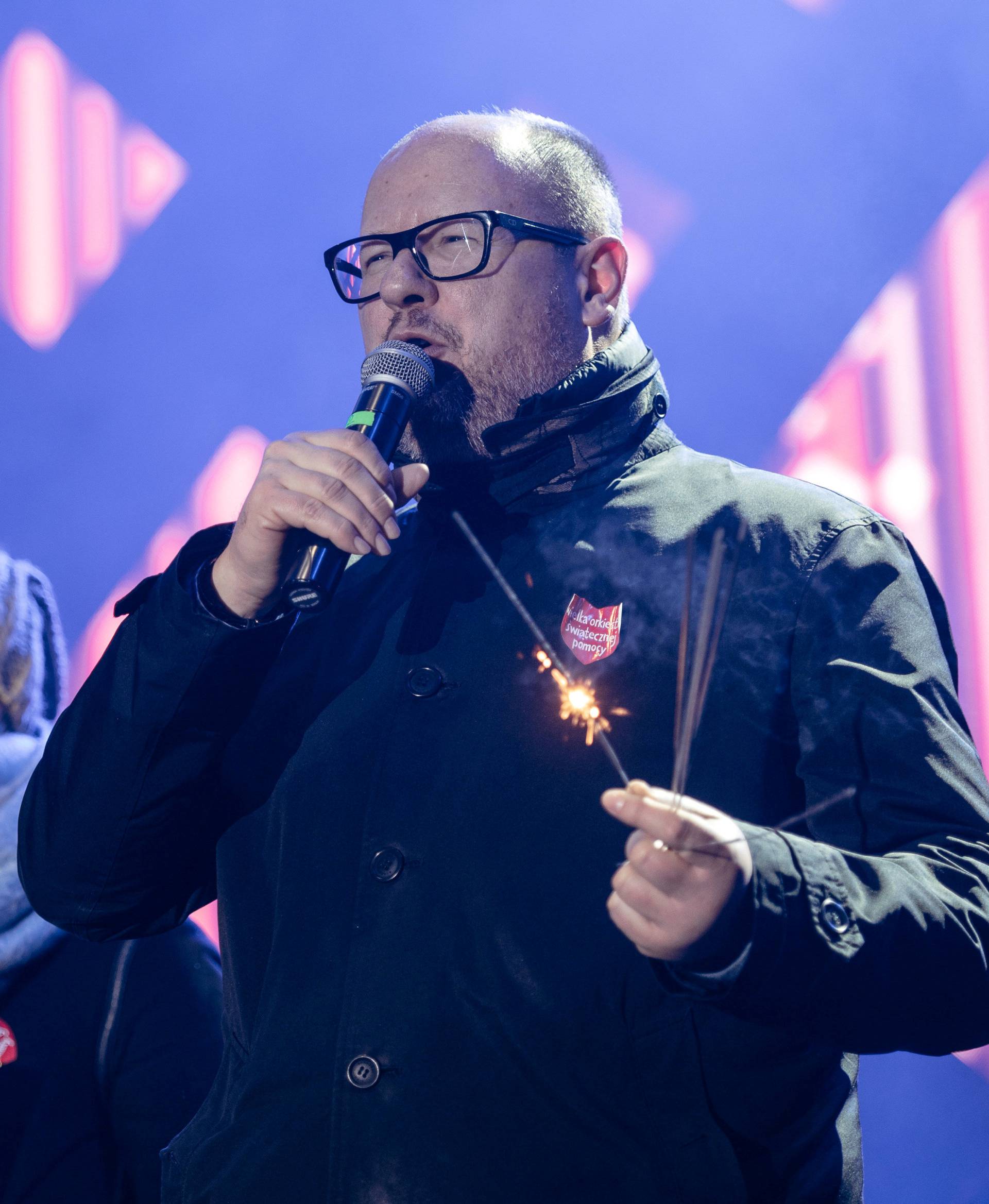 Gdansk's Mayor Pawel Adamowicz speaks during the 27th Grand Finale of the Great Orchestra of Christmas Charity in Gdansk