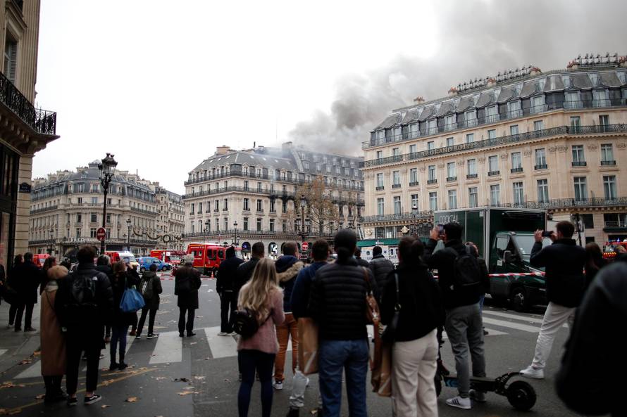 Fire hits a building near the Opera Garnier in Paris