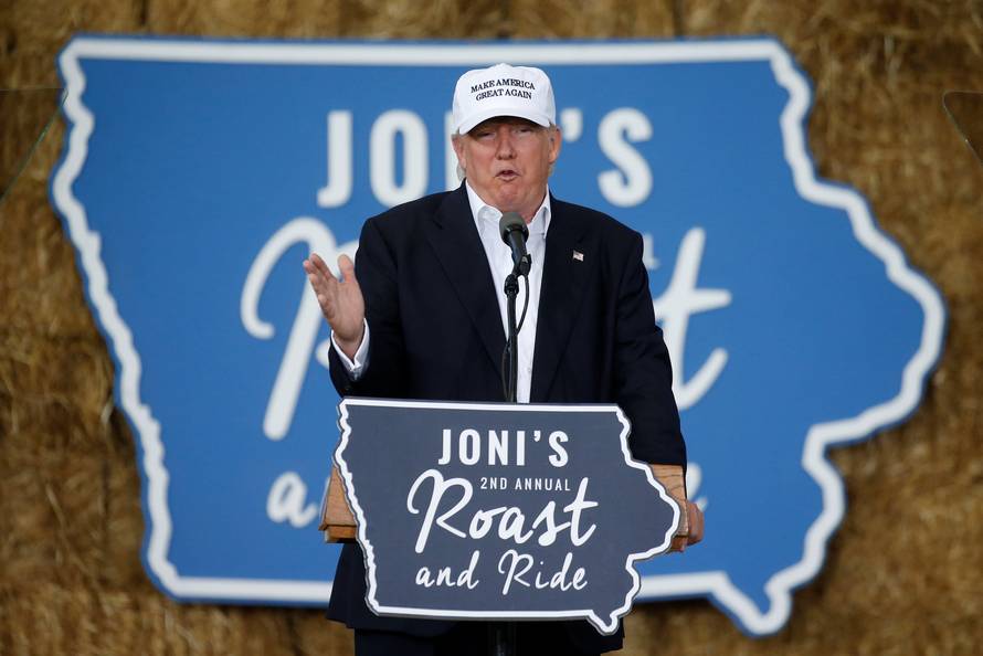 Republican nominee Donald Trump speaks at "Joni's Roast and Ride" in Des Moines,