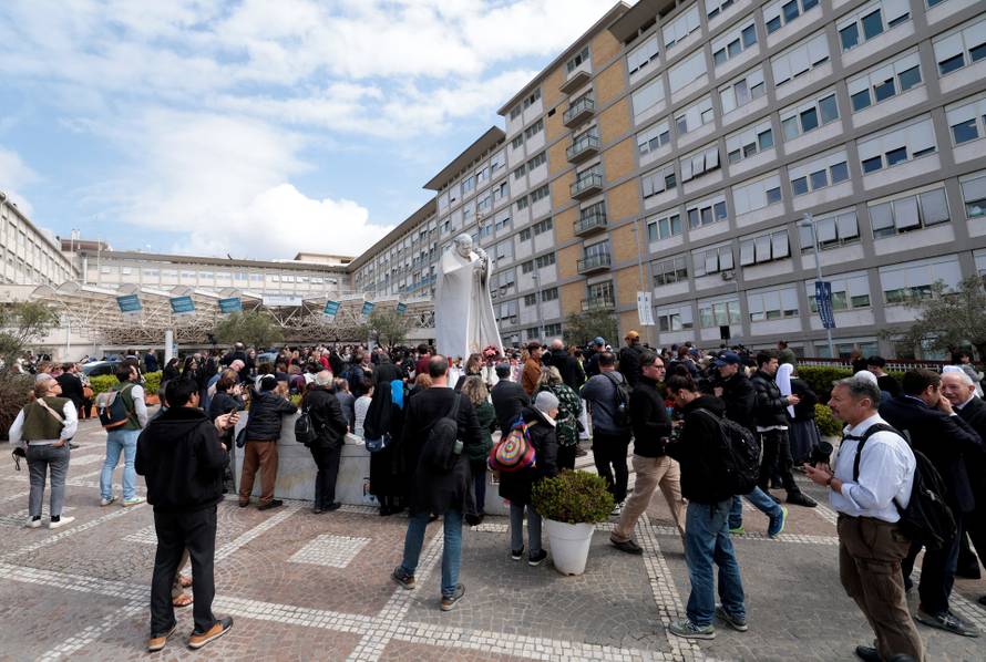 Pope Francis' first expected public appearance in five weeks on the day he is set to be discharged from Gemelli hospital, in Rome