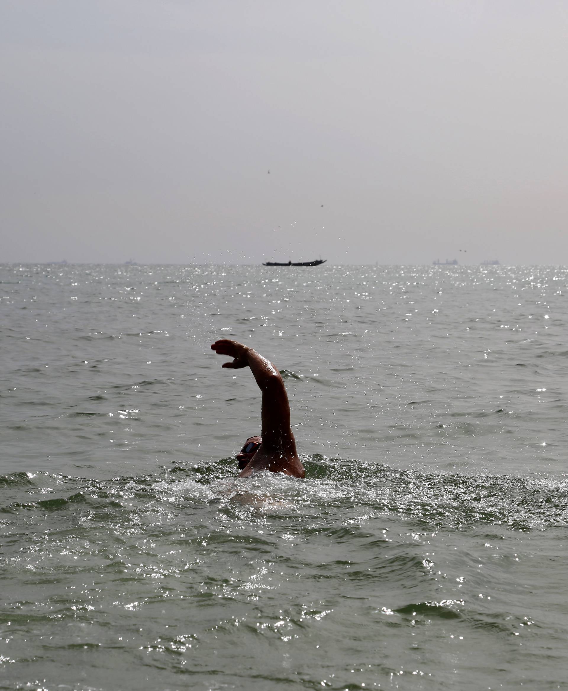 Ben Hooper prepares to begin an expedition to become the first swimmer to make a verified crossing of the Atlantic Ocean in Dakar