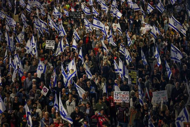 Protest against Israeli PM Netanyahu's government and to call for the release of hostages kidnapped in the deadly October 7 attack by Hamas, in Tel Aviv