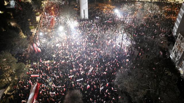 Supporters of the Law and Justice (PiS) party protest in Warsaw