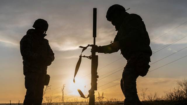 Ukrainian Army snipers stand at shooting range near front line in Donetsk region