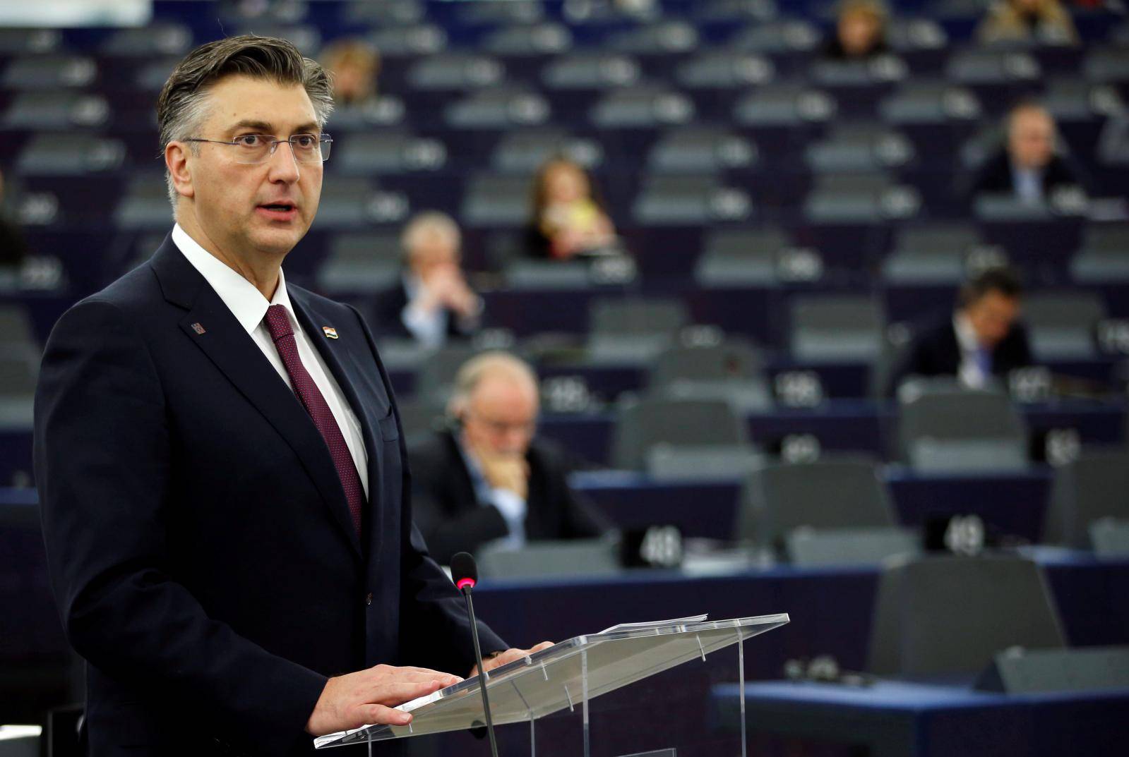 Croatia's Prime Minister Plenkovic addresses the European Parliament in Strasbourg