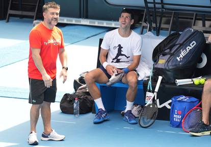 Novak Djokovic practices at Melbourne Park in Melbourne