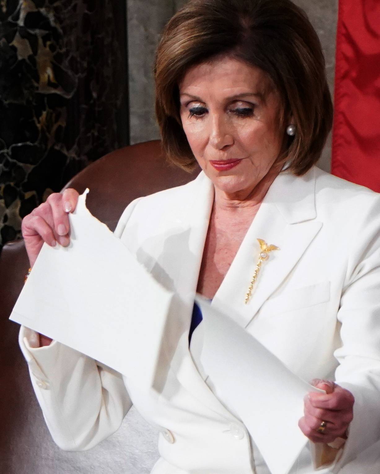 Speaker of the House Pelosi (D-CA) rips up U.S. President Trump's speech following his State of the Union address at the U.S. Capitol in Washington