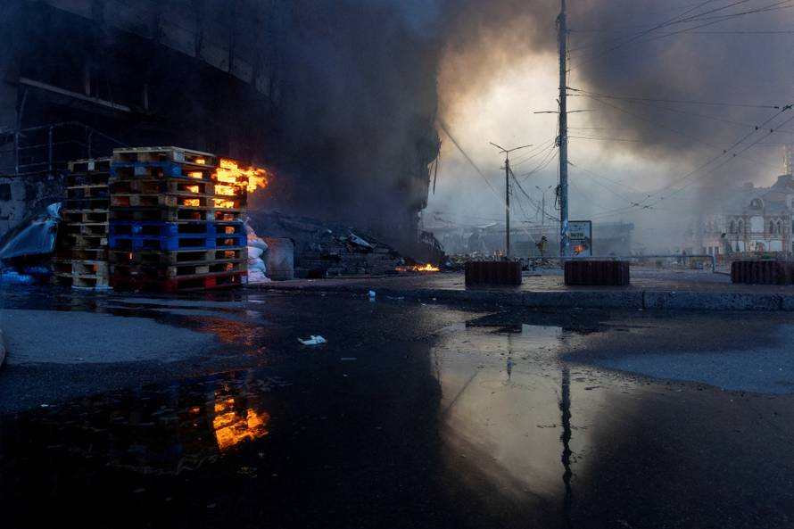 Aftermath of an overnight Russian missile and drone strike, in Kyiv