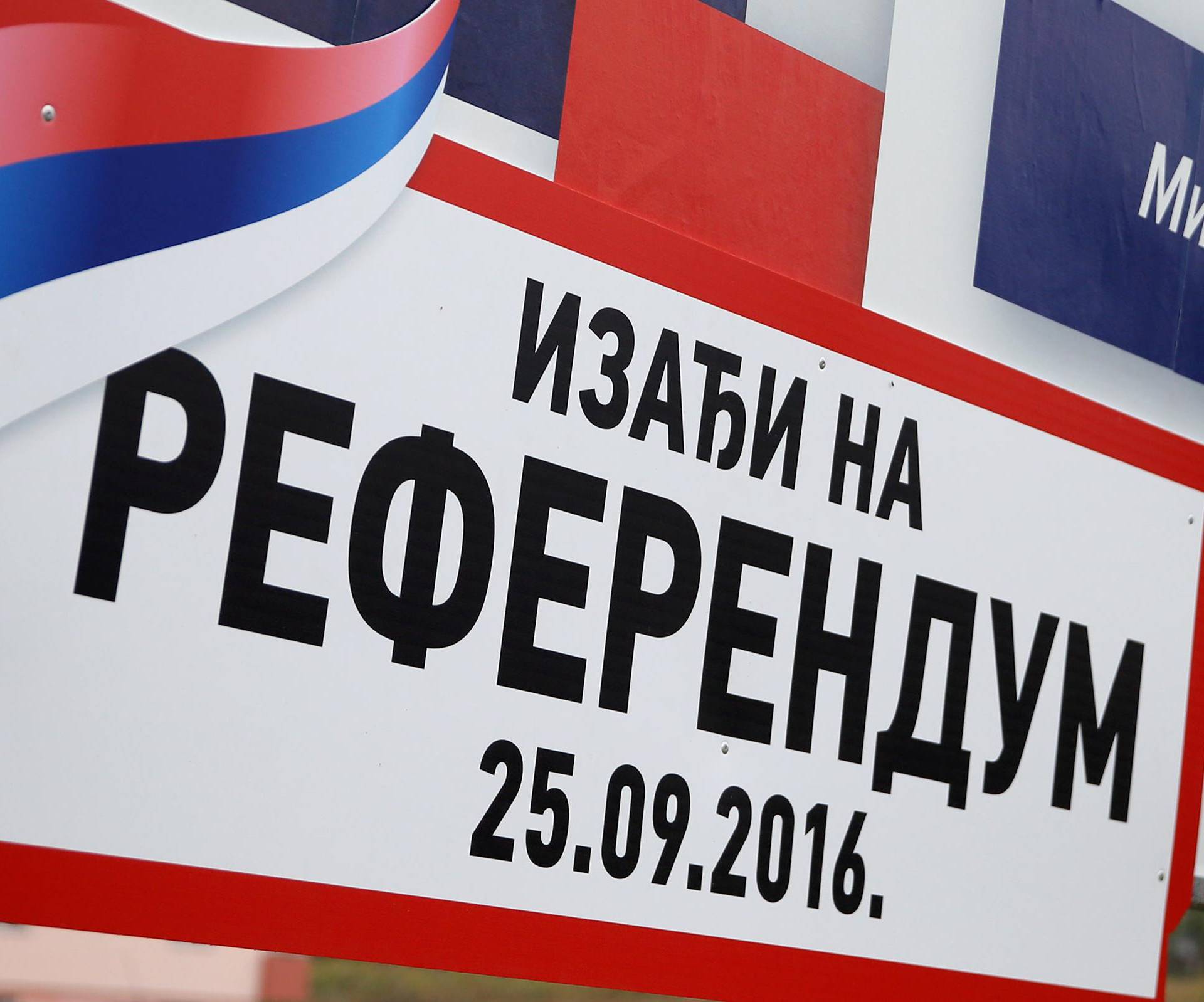 An election poster calling for votes for a referendum on their Statehood Day is pictured in Prnjavor