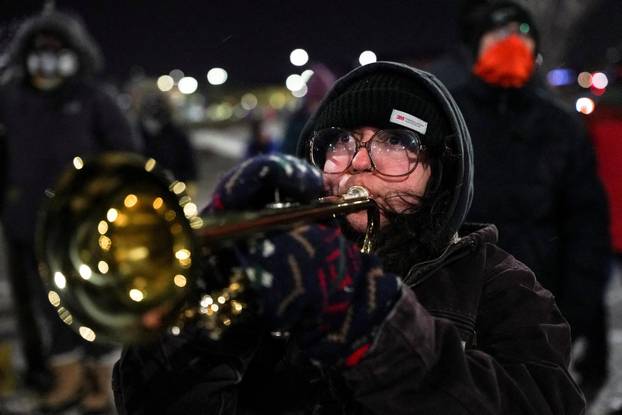 Protest outside the hotel where Bovino, who has been removed from his role, is reportedly staying, in Maple Grove
