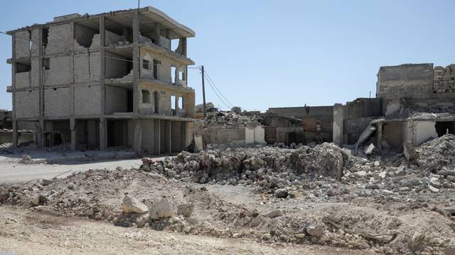 A general view shows rubble of damaged buildings in Jandaris