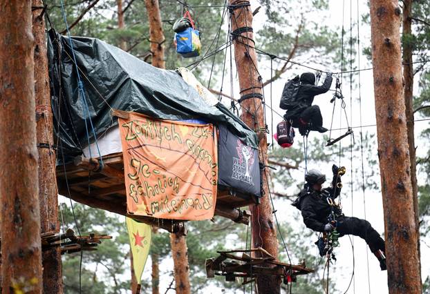 German police clears a protest camp near Tesla construction site in Gruenheide near Berlin