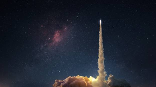 Space,Rocket,With,A,Blast,And,Puffs,Of,Smoke,Successfully