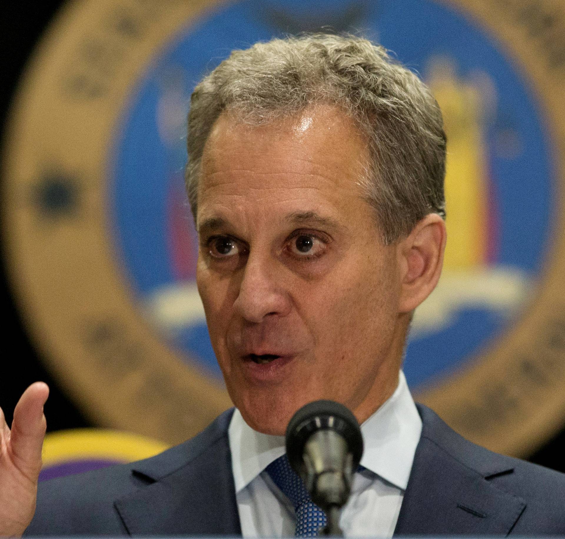 FILE PHOTO: New York Attorney General Eric Schneiderman speaks during a news conference to discuss the civil rights lawsuit filed against The Weinstein Companies and Harvey Weinstein in New York