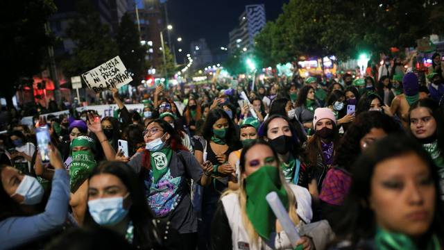 Rally in support of legal and safe abortion during a march to mark the International Safe Abortion Day, in Bogota