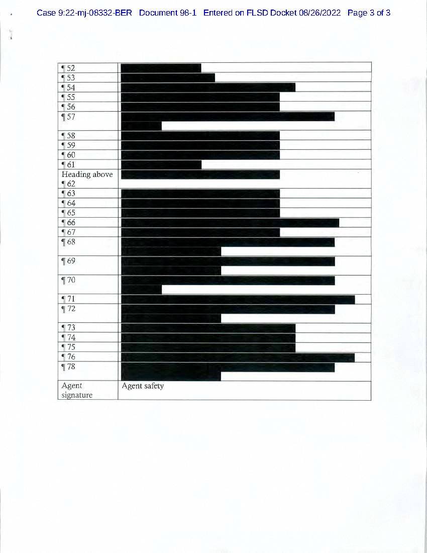 Document explaining redactions in affidavit supporting the FBI search of former U.S. President Trump's Mar-a-Lago estate is seen after being released by U.S. federal court in Florida