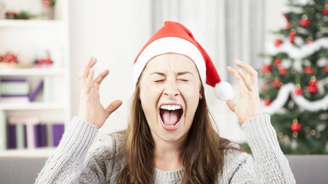 young girl shout because of christmas stress
