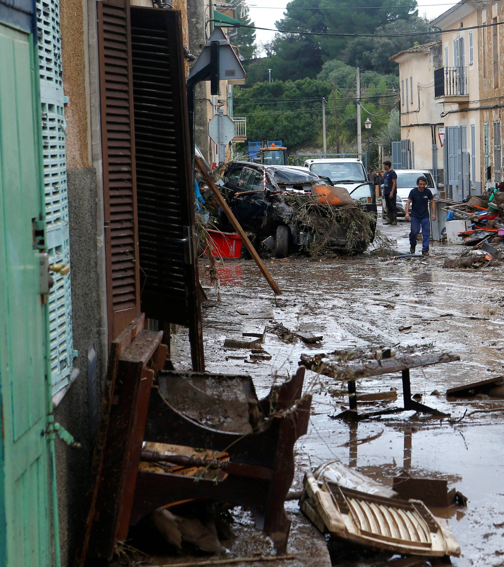 Debris is seen on the streets as heavy rain and flash floods hit Sant Llorenc de Cardassar on the island of Mallorca
