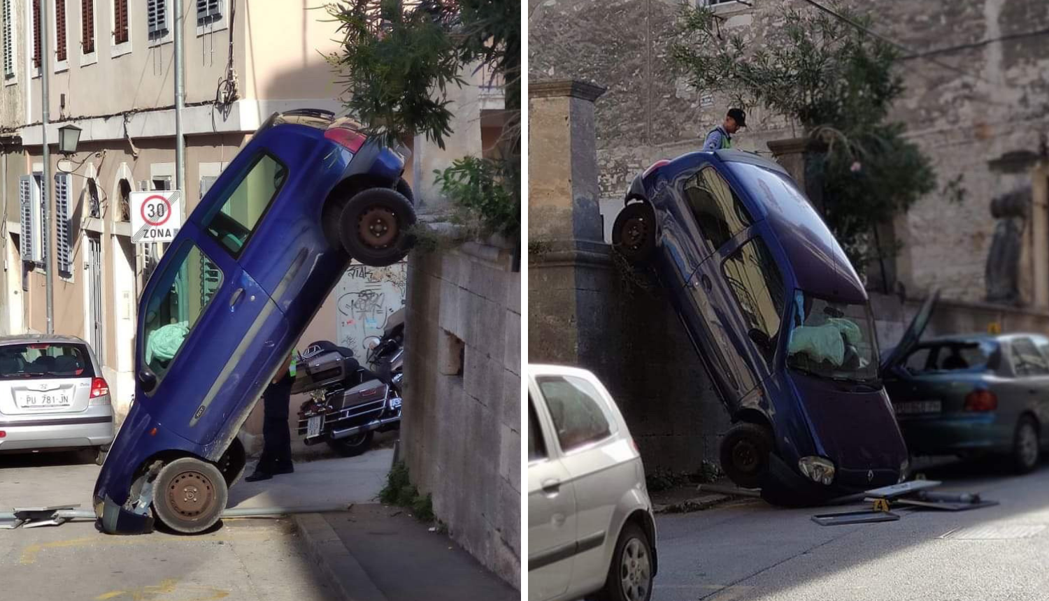 Bizarna nesreća u Puli: Sletio je s autom s dva metra visine