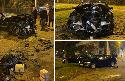 FOTO Užas u Zagrebu: BMW-om se zabio u stup, auto smrskan. Dvoje ljudi završilo je u bolnici