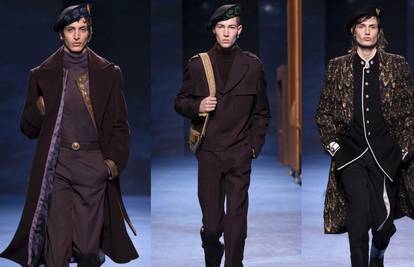 Muška Dior kolekcija: Dečki u vojničkim kaputima i beretama