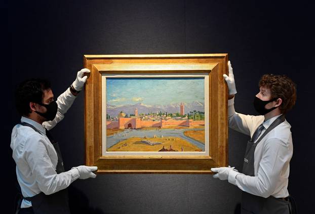 Preparations ahead of livestream auction of Modern British Art at Christie