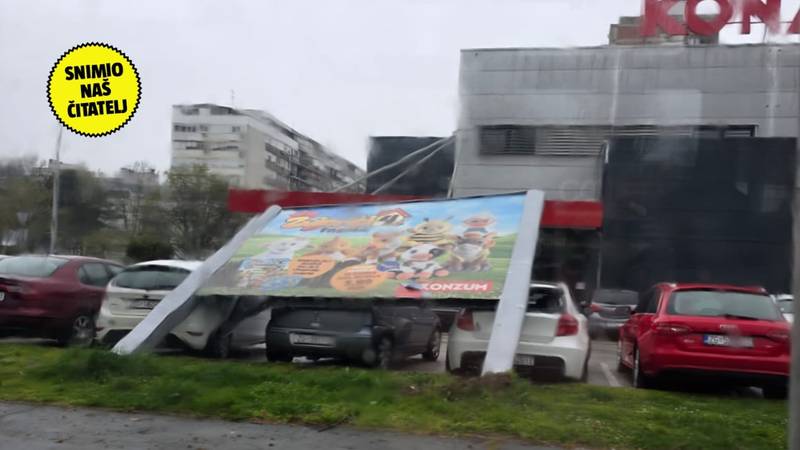 FOTO Orkanski vjetar ruši stabla i reklamne panoe po Zagrebu: 'Popucala su stakla...'